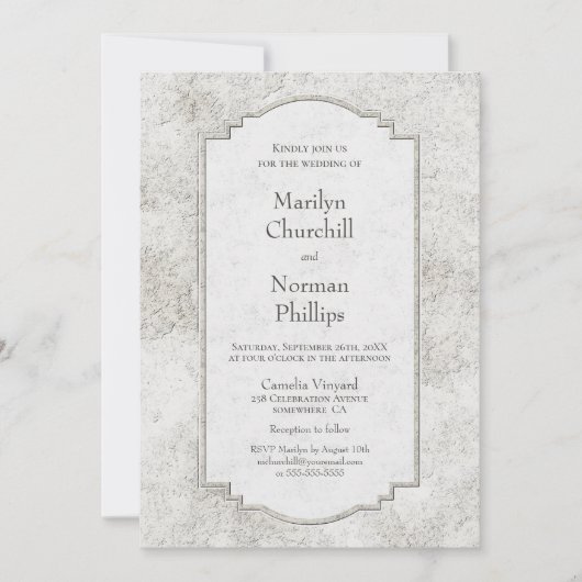 Rustikal, blassgrau geschnitzter Stein Einladung z (Vorderseite)