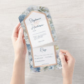 Rustikal Blau Blume Rose Gold Kein Abendessen All In One Einladung (Abreißen)