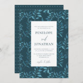 Rustikal Blau botanisch mit Dots Wedding Einladung (Vorne/Hinten)