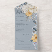 Rustikal Blau Gelb & Weiß Blütenblauer Abendessen All In One Einladung (Innen Boden)
