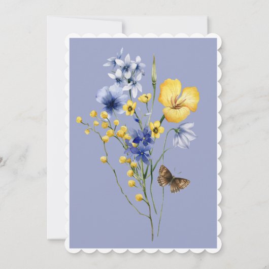 Rustikal Blau & Gelb Wildblumen Bridal Brunch Einladung (Rückseite)