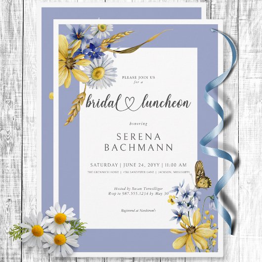 Rustikal Blau & Gelb Wildblumen Bridal Brunch Einladung
