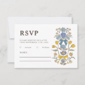Rustikal, blau-gelbe Bogen und Blume Hochzeit RSVP Karte (Vorderseite)