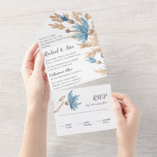 Rustikal, blau getrocknete Blume behandeln Hochzei All In One Einladung