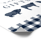 Rustikal Blau Kariert "Karten und Geschenke" Poster (Ecke)