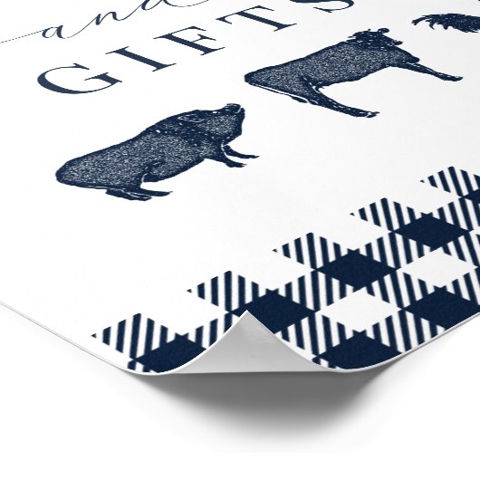 Rustikal Blau Kariert "Karten und Geschenke" Poster (Ecke)