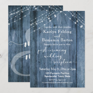 Rustikal Blau & Lichter Nach der Hochzeitsfeier nu Einladung