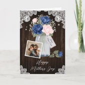 Rustikal Blau Rosa Foto florale Happy Mother Day Karte (Vorderseite)