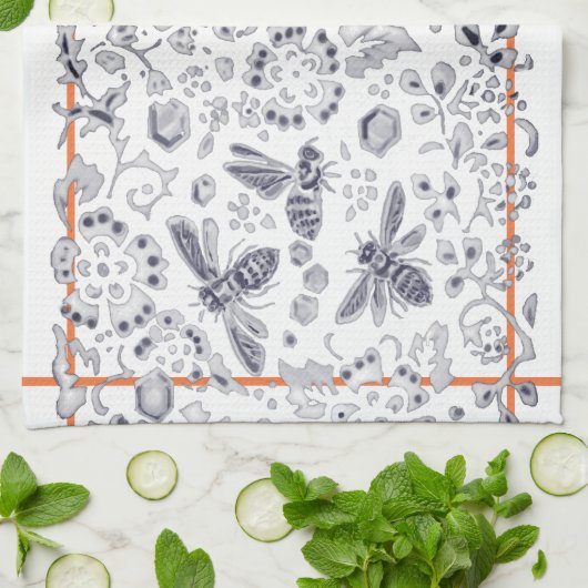 Rustikal Blau Weiße Korbblüte Hütte Hübsch Geschirrtuch (Gefaltet)