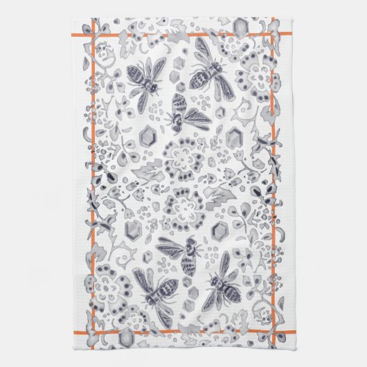 Rustikal Blau Weiße Korbblüte Hütte Hübsch Geschirrtuch (Vertikal)