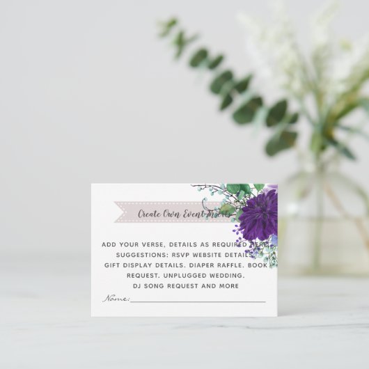 Rustikal blaue Blume Hochzeitskarten - Beilage Begleitkarte (Stehend Vorderseite)