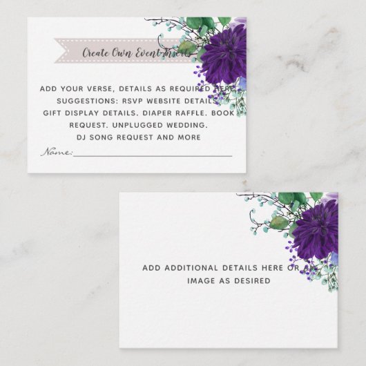 Rustikal blaue Blume Hochzeitskarten - Beilage Begleitkarte (Vorne/Hinten)