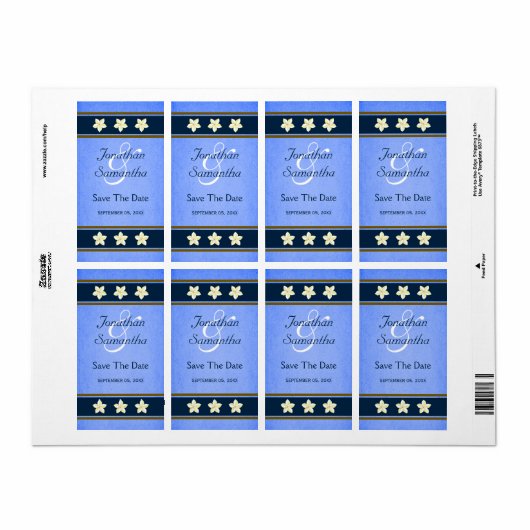 Rustikal blaue Blüten Save the Date Weinmarken Gro (Vorne)