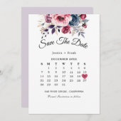 Rustikal blaue Bordeaux & lila Blumenhochzeit Save The Date (Vorne/Hinten)