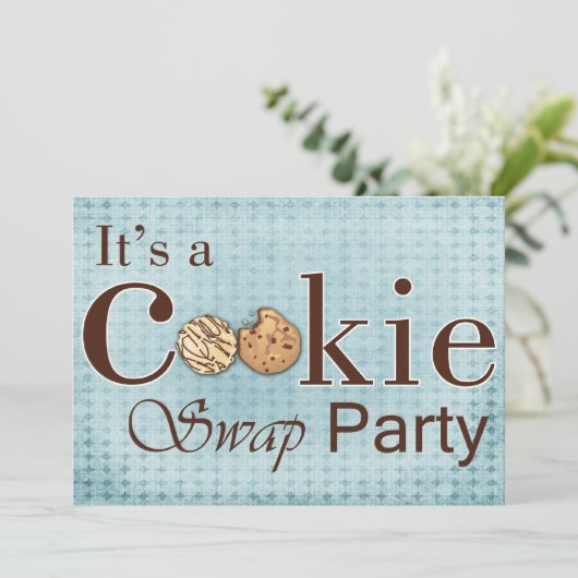 rustikal-blaue Holiday Cookie Swap-Party Einladung (Stehend Vorderseite)