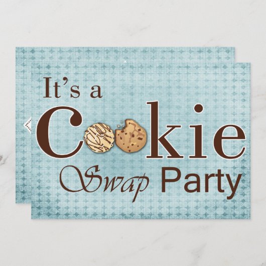 rustikal-blaue Holiday Cookie Swap-Party Einladung (Vorne/Hinten)