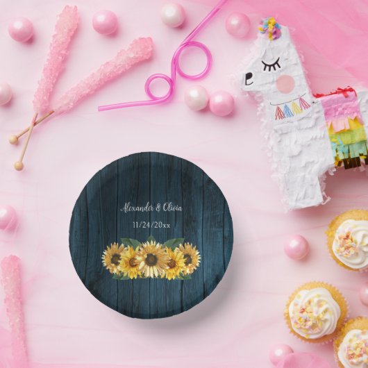 Rustikal blaue Sonnenblumen Hochzeitspapier Bowls Pappteller (Party)