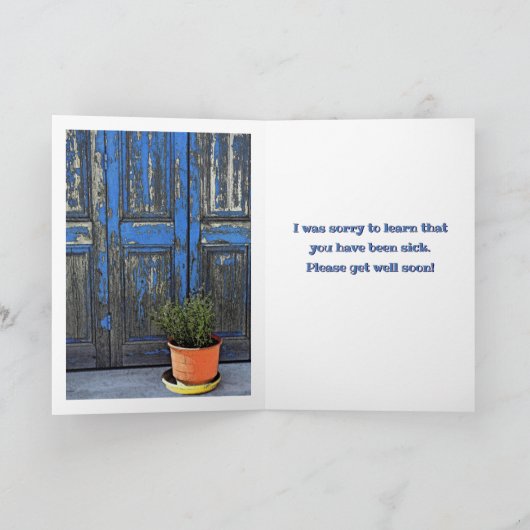 Rustikal blaue Tür/ BALD GUT Karte (Innenseite)