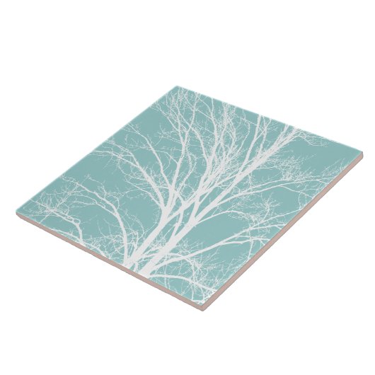 Rustikal blaue, weiße Baumzweige Fliese (Seite)