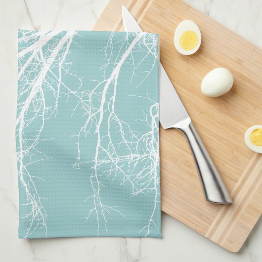 Rustikal blaue, weiße Baumzweige Geschirrtuch (Viertel Falte)