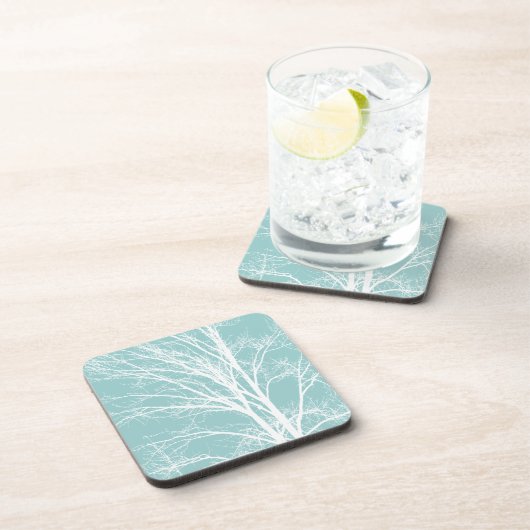 Rustikal blaue, weiße Baumzweige Getränkeuntersetzer (Rechte Seite)