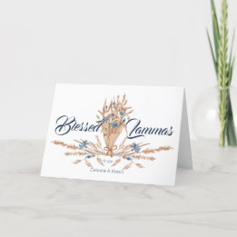 Rustikal blauer Floral getrocknete Blätter Selten Feiertagskarte