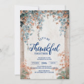 Rustikal Blauer Herbst Erntedank Abendessen Einladung (Vorderseite)