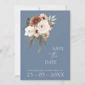 Rustikal blauer Pfirsichblütenhochzeit Das Datum s Save The Date (Vorderseite)