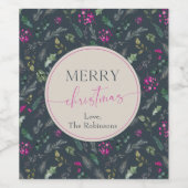 Rustikal Blauer Rosa Ton Botanische Grüne Weihnach Weinetikett (Einzelnes Label)