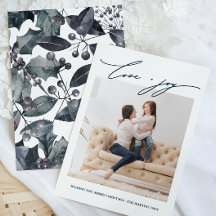 Rustikal Blauer Winter Botanisch mit Foto Holiday