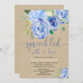 Rustikal-blaues Blütenbaby-Sprinkle Einladung (Vorne/Hinten)