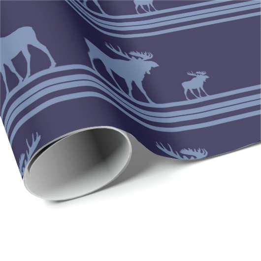 Rustikal-blaues Elch-Packpapier Geschenkpapier (Rolleneckpunkt)