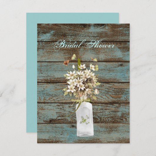 rustikal-blaues Scheunenholz Wildblume Hochzeit Einladung (Vorne/Hinten)