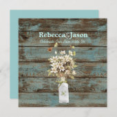 rustikal-blaues Scheunenholz Wildblume Hochzeit Einladung (Vorne/Hinten)
