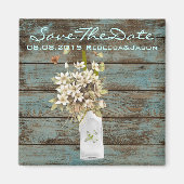 rustikal-blaues Scheunenholz Wildblume Hochzeit Magnet (Vorne)