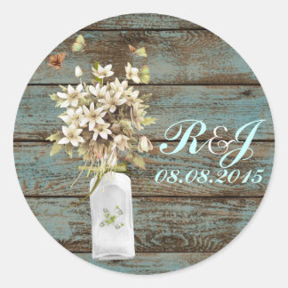 rustikal-blaues Scheunenholz Wildblume Hochzeit Runder Aufkleber