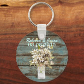 rustikal-blaues Scheunenholz Wildblume Hochzeit Schlüsselanhänger (Vorderseite)