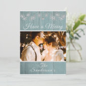 Rustikal Blue Green Foto Weihnachtskarte Feiertagskarte (Stehend Vorderseite)