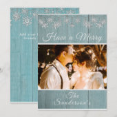 Rustikal Blue Green Foto Weihnachtskarte Feiertagskarte (Vorne/Hinten)