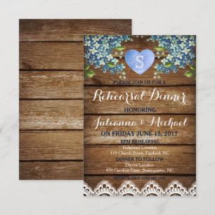 Rustikal Blue Hydrangea & Lace Probe Dinner Card Einladung