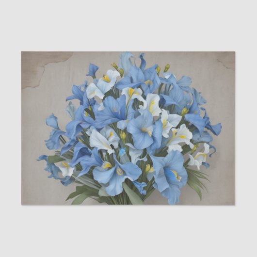 Rustikal Blue Iris Bouquet Seidenpapier (Vorderseite)
