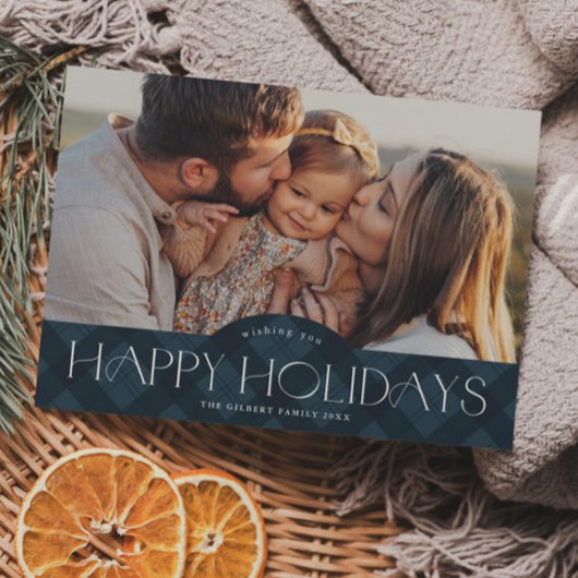 Rustikal Blue Kariert Budget Foto Holiday Card