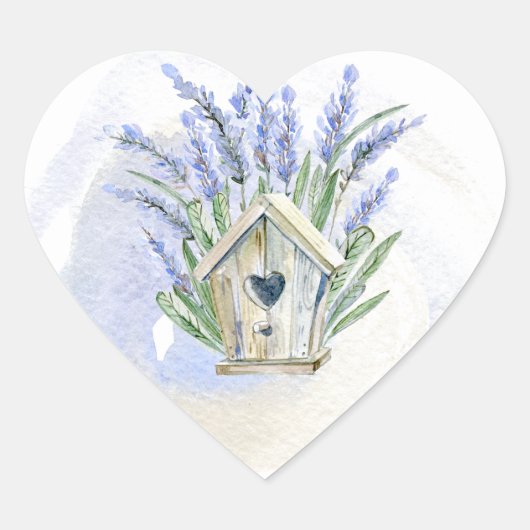 Rustikal Blue Lavender Birdhouse Floral Herz-Aufkleber (Vorderseite)