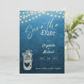 Rustikal Blue Mason Jar Save the Date Digital Prin Einladung (Stehend Vorderseite)