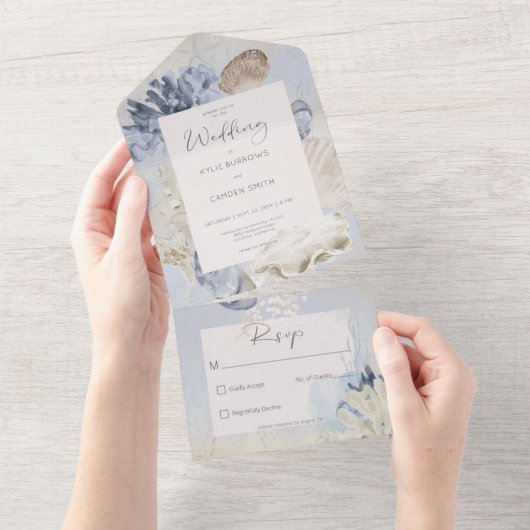 Rustikal Blue Ocean Beach Kein Abendessen All In One Einladung (Abreißen)