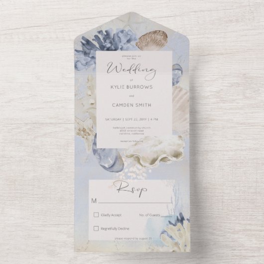 Rustikal Blue Ocean Beach Kein Abendessen All In One Einladung (Innen Boden)