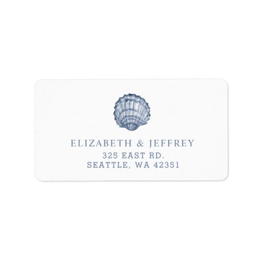 Rustikal Blue Seashells Marine Ocean Beach Hochzei Adressaufkleber (Vorne)