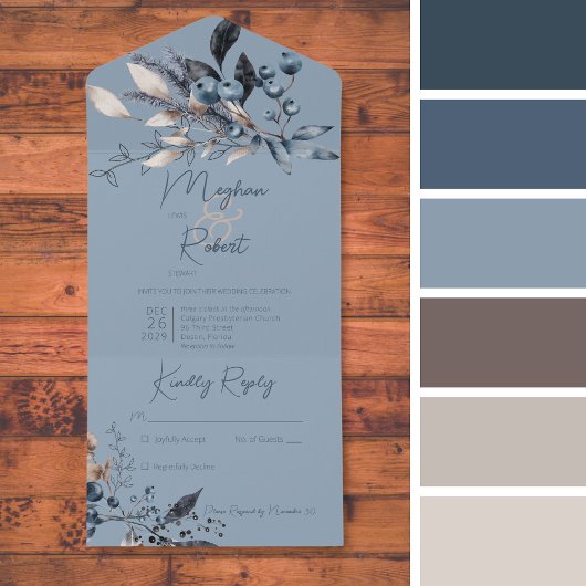 Rustikal Blue Winter Foliage Blue No Dinner All In One Einladung