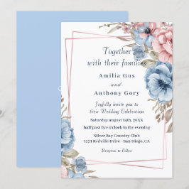 rustikal blumenblau und rosa Hochzeit Einladung