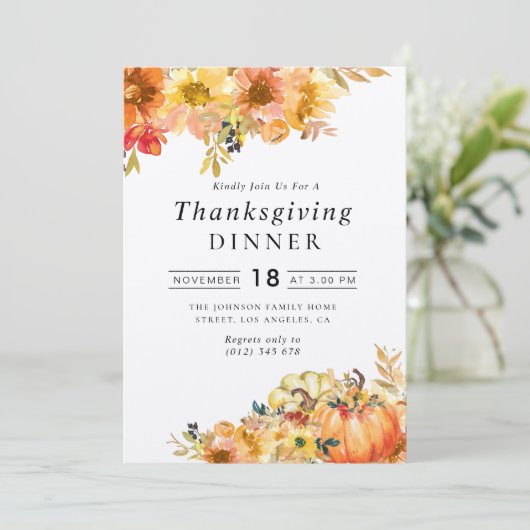 rustikal-blumengeschmückter Erntedank Einladung (Stehend Vorderseite)